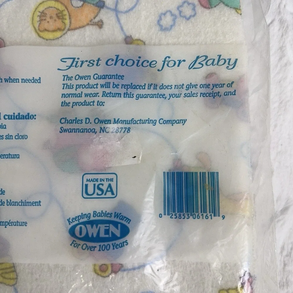 Vintage Owen Fleece Crib Blanket Unisex Receiving 40‎ x 45 USA Nursery Print